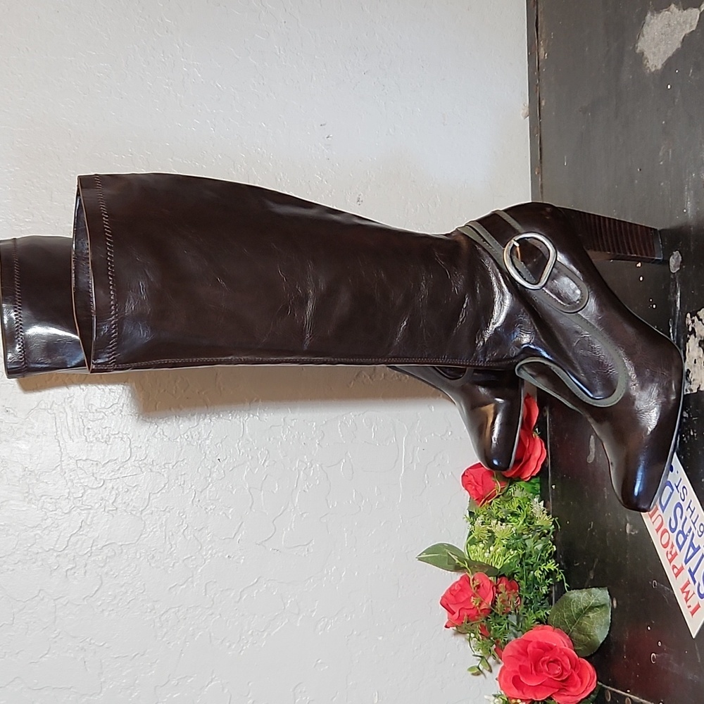 FRANCO SARTO Man Made Thin Patent Pull On Buckle Detail Heelwd Boot 7.5M - Picture 8 of 16